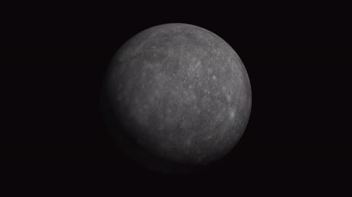 3D-Planet Merkur. Drehender Planet Merkur im Weltraum 4K-Hintergrund.