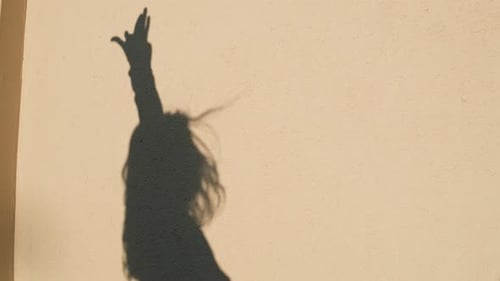 Dancing Shadow of Person on Tan Wall