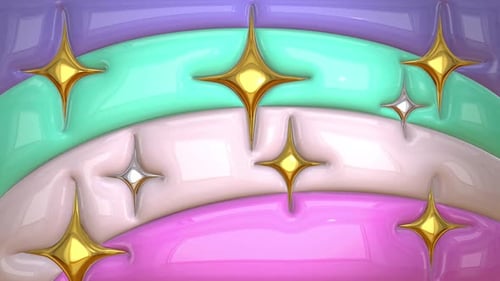 Colorful Abstract Plastic Inflated 3 D Retro Gold Stars Rainbow Background Loop