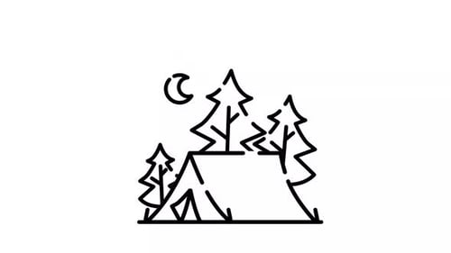 Animated Minimalist Line Art Camping Scene Reveal