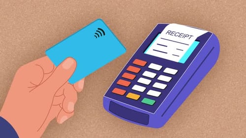credit card nfc contactless payments on pos terminal finance animation