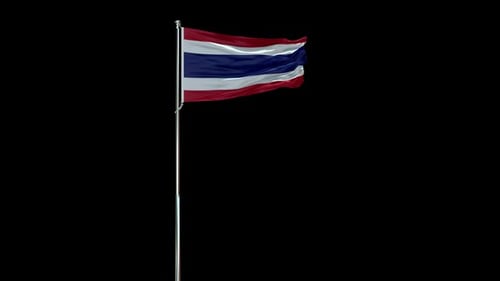 Realistic Waving Thailand Flag on Alpha Channel with Pole