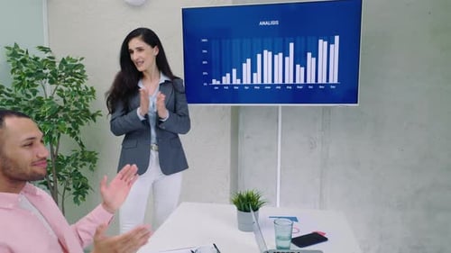 Business Presentation Receives Applause in Modern Office
