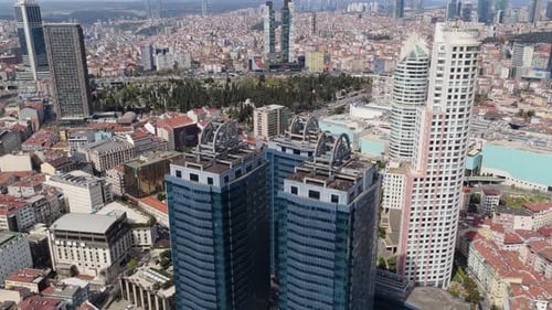 Soaring Aerial of Istanbul's Modern Skyscrapers and Urban Metropolis Revealing Sprawling Cityscape