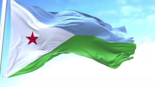 Djibouti Flag Waving In Realistic 3D Style