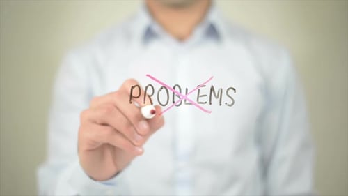 Solutions Man Writing on Transparent Screen