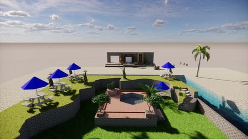 Modernes Strandresort mit Pool und Loungebereich
