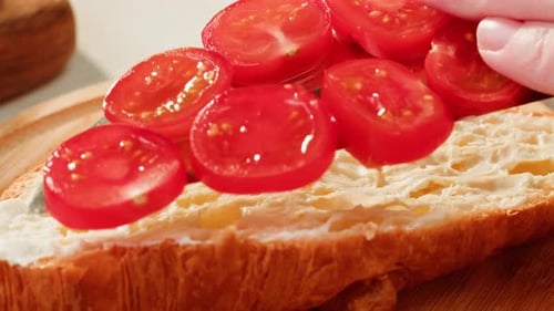 Delicious Croissant Sandwich Made with Egg and Avocado and Salmon Traditional French Cuisine France