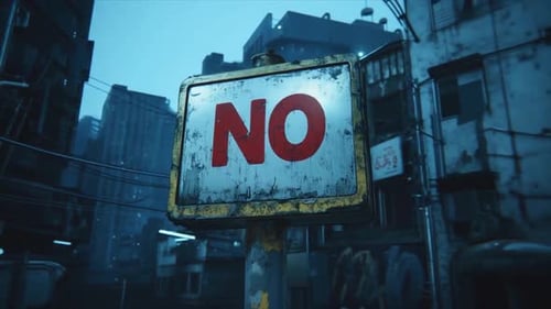Gritty Urban Dystopian Sign with Red NO Text