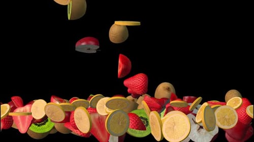 Realistic Fresh Fruits Falling and Piling Animation