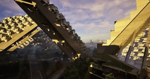 Dynamic Flythrough of a Futuristic Urban Architectural Landscape