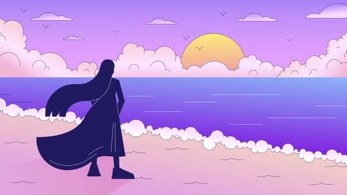 Sad Woman on Beach Lo Fi Animation