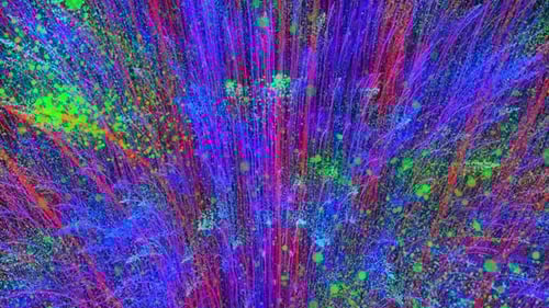 Burst of rainbow colors powder for bright . Animation of particles as colorful background .