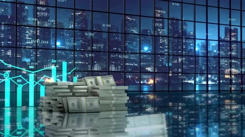 Financial Growth Money Stack with Rising Graph Vertical Loop