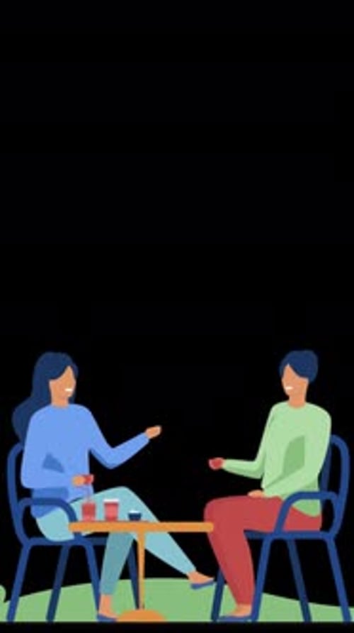 Two Women Drinking Coffee Vertical Animation Alpha Channel