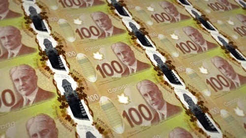 Canadian 100 Dollar Bills Moving Financial Loop