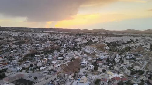 Aerial View of Cappadocia Village at Sunset