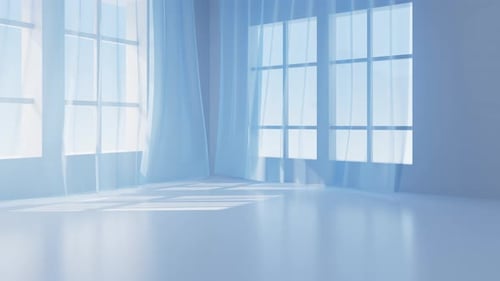 White interior building with windows, 3d rendering.