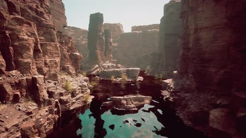 Beautiful Red River and Shores of Colored Sandstone
