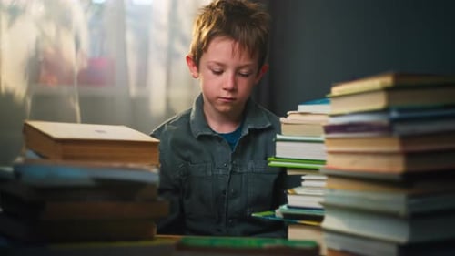Tortured From Studying the Schoolboy Falls Headfirst on the Desk with Books