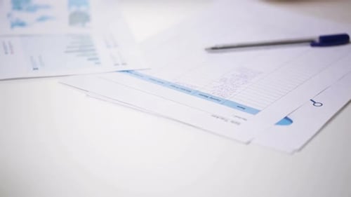 Woman fills out sales tracker document with pen