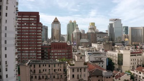 Beautiful Shanghai city centre skyscrapers, aerial view over residential towers