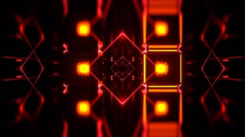 Red And Orange Techno Cyber Tunnel With Neon Elements Background Vj Loop In 4K