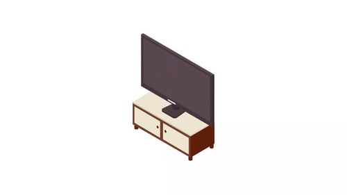 Isometric Flat Design Television and Cabinet Rotation Animation