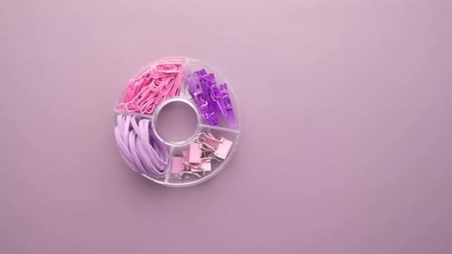 Purple Color Office Stationary in a Plastic Box
