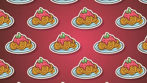 Animated Decorative Spaghetti Plate Pattern Loop Background