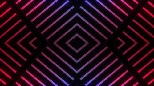 Dynamic neon geometric tunnel with pulsing blue and purple lights