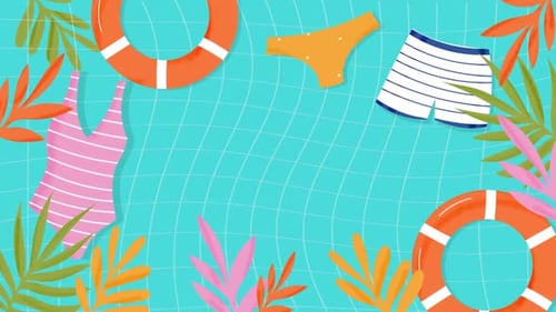 Animated Flat Design Summer Vacation Pool Floating Border