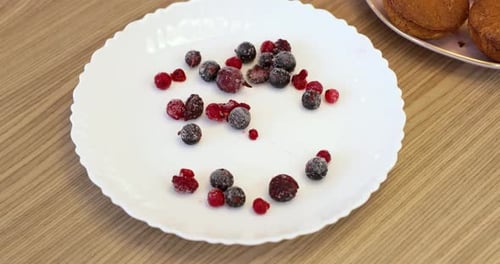 Frozen Raspberries Currants and Gooseberries on Plate