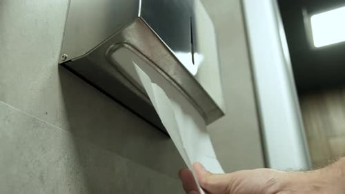 Tearing Off a Piece of Paper Towel From Roll