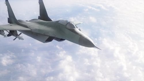 Fighter Jet Flying Above Clouds Realistic 3D Animation