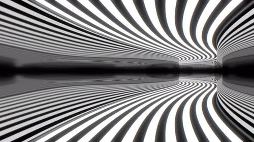 Trippy Psychedelic Black White Striped Mirror Optical Illusion Tunnel - 4K