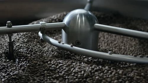 Roasting Coffee Beans in Production Machine