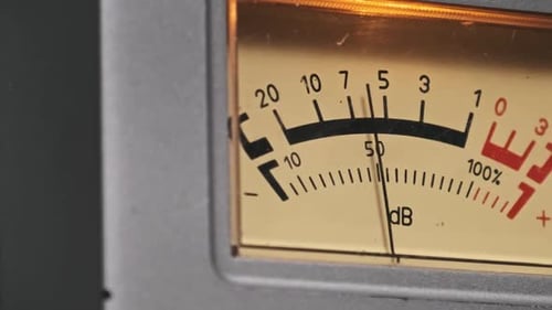 Closeup of a VU Meter Needle on a Vintage Audio Device