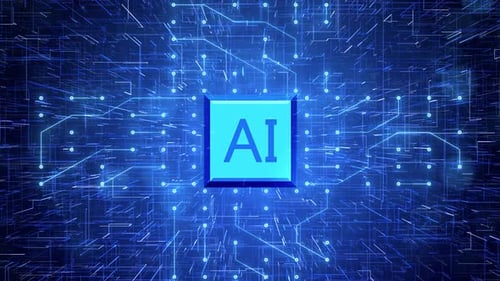 HD Futuristic AI Chip with Glowing Data Streams and Circuit Lines in Cyberspace