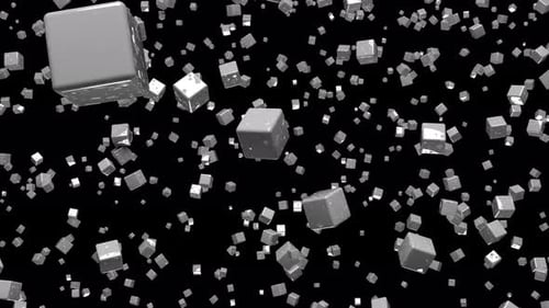 Seamless Loop of Metallic Cubes Floating on Black Background