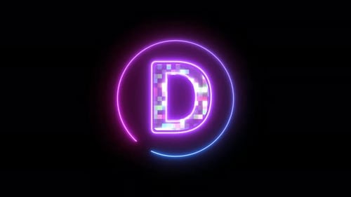Glowing Neon Letter D Reveal with Pixel Animation