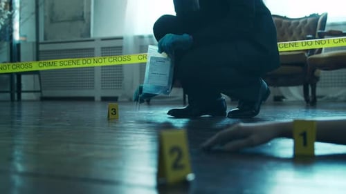 Crime Scene Investigation with Evidence Markers and Crime Tape