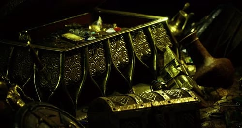 Ornate Golden Treasure Chest Opening Animation