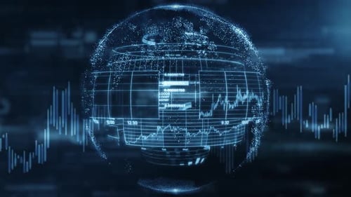 Futuristic Digital Globe with Financial Data Interface