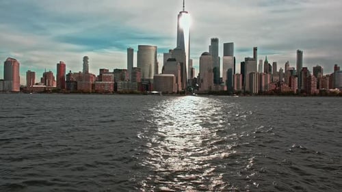 New York Skyline Dominates City View New York Towers Reflect on Water New York Metropolis Feels