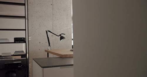 Modern Kitchen Room in Minimalist Apartment with Dining Area of Natural Wood