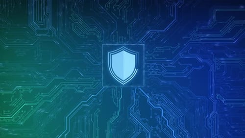 Security Hologram Virtual Hud Pin with Shield and Lock Concept of Finance Data Privacy and