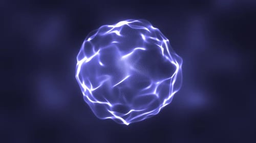 Esfera redonda de energia abstrata brilhando com ondas de partículas, mágica digital de alta tecnologia, fundo abstrato.