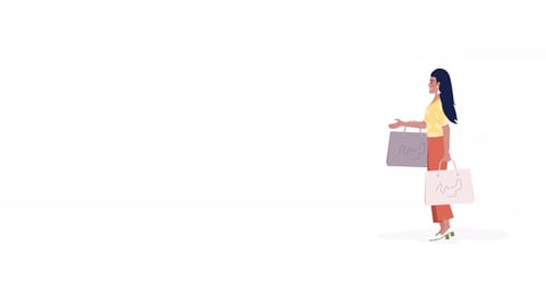 Animated Woman Walking with Shopping Bags