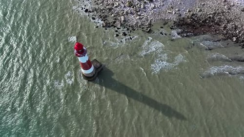 English Coastline Featuring a Beautiful Lighthouse Aerial View